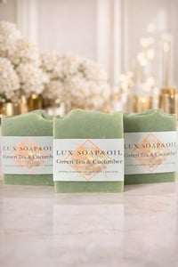Image 2 of Green Tea & Cucumber Soap 3.5 oz Bar-Handmade for Refreshing Clean Skin