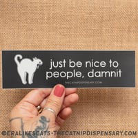 Just Be Nice to People, Damnit Sticker, featuring Anxiety Cat