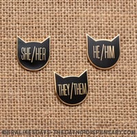 Cat Person Pronoun Enamel Pins in Gold Metal