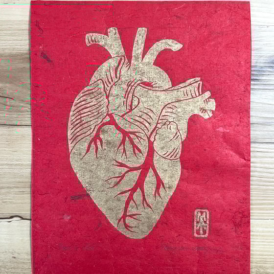 Image of Heart of Gold - metallic gold on red (only 1 available)
