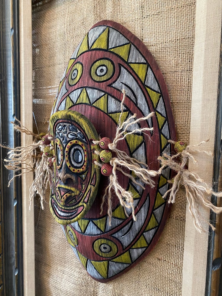 Image of 17” x 10” Sepik Phallacy Wall Shield -  Red/Yellow/White (Surface Crack on Back)