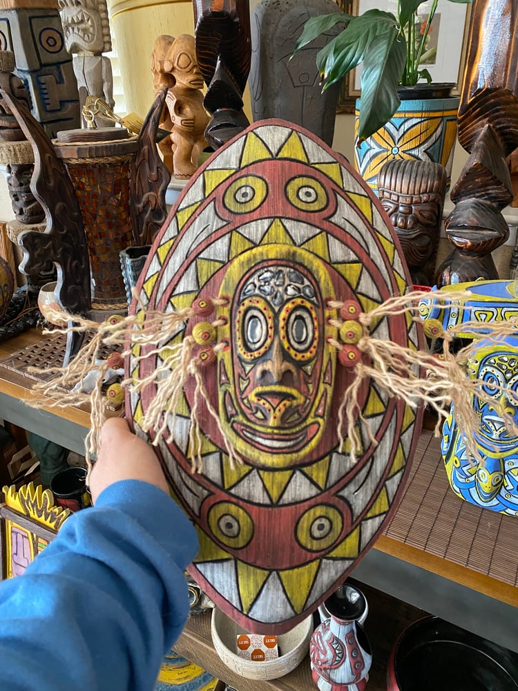 Image of 17” x 10” Sepik Phallacy Wall Shield -  Red/Yellow/White (Surface Crack on Back)