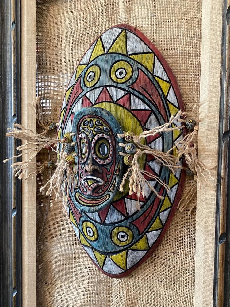 Image of 16.5” x 9.5” Sepik Phallacy Wall Shield -  Turquoise/Yellow/Red/White (US Shipping Included)