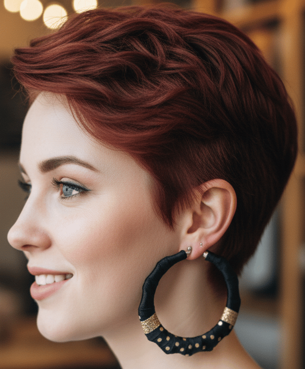 Image of Black & Gold Polka Dot Bamboo Hoop Earrings 1