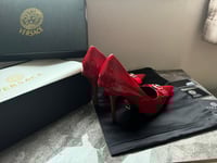 Image 5 of VERSACE 85mm Gianni Ribbon Pumps (Red)