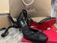 Image 1 of CHRISTIAN LOUBOUTIN Cassia Lace Up 100 Black Tie Ballet Sandal Heel Pump