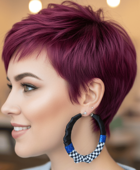 Image of Blue Checker Bamboo Hoop Earrings