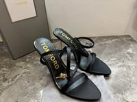 Image 1 of TOM FORD Lock Metallic Stilleto Sandals (BLACK)