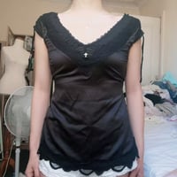 Image 1 of Upcycled black lace trim top