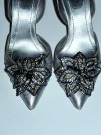 Image 2 of Rene Caovilla Silver Beaded Flower D'Orsay Heels - EU 38