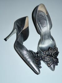 Image 6 of Rene Caovilla Silver Beaded Flower D'Orsay Heels - EU 38