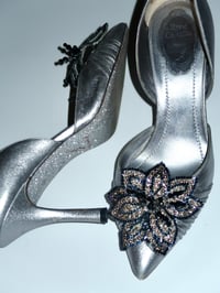 Image 5 of Rene Caovilla Silver Beaded Flower D'Orsay Heels - EU 38