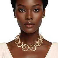 Chain Gold Edgy Sculptured Round Link Necklace Set