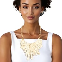 Bib Rigid Gold Oversized Metal Bar Plate Necklace Set