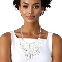 Bib Rigid Silver Oversized Metal Bar Plate Necklace Set