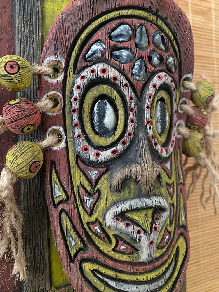 Image of 9” x 6” MCM Style Sepik Phallacy Mask Wall Hanger -  Red/Yellow/White