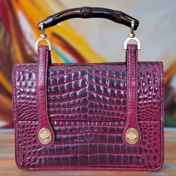 Image of Vtg. Gucci Burgundy Crocodile Bag