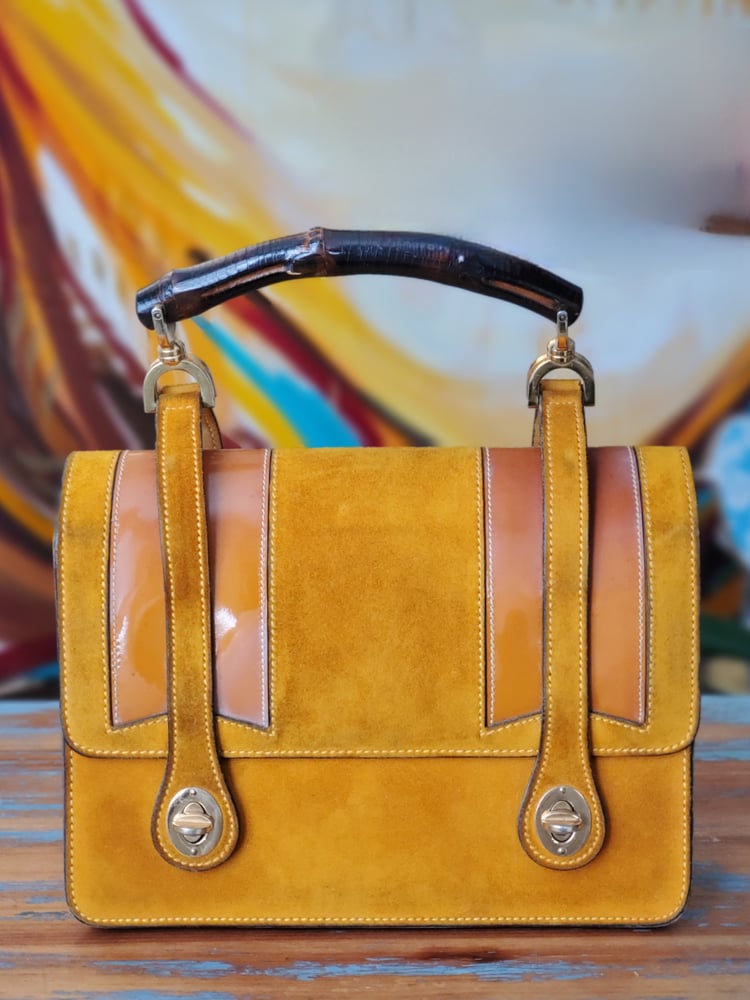Image of Vtg. Gucci Orange Suede Lunchbox Bag