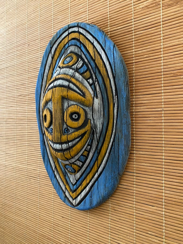 Image of 9” x 6” Handbuilt PNG Inspired Wall Mask - Blue/Orange/White - US Shipping Included 