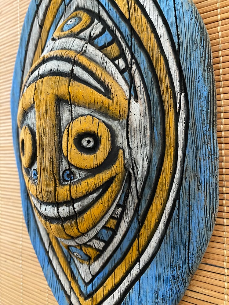 Image of 9” x 6” Handbuilt PNG Inspired Wall Mask - Blue/Orange/White - US Shipping Included 