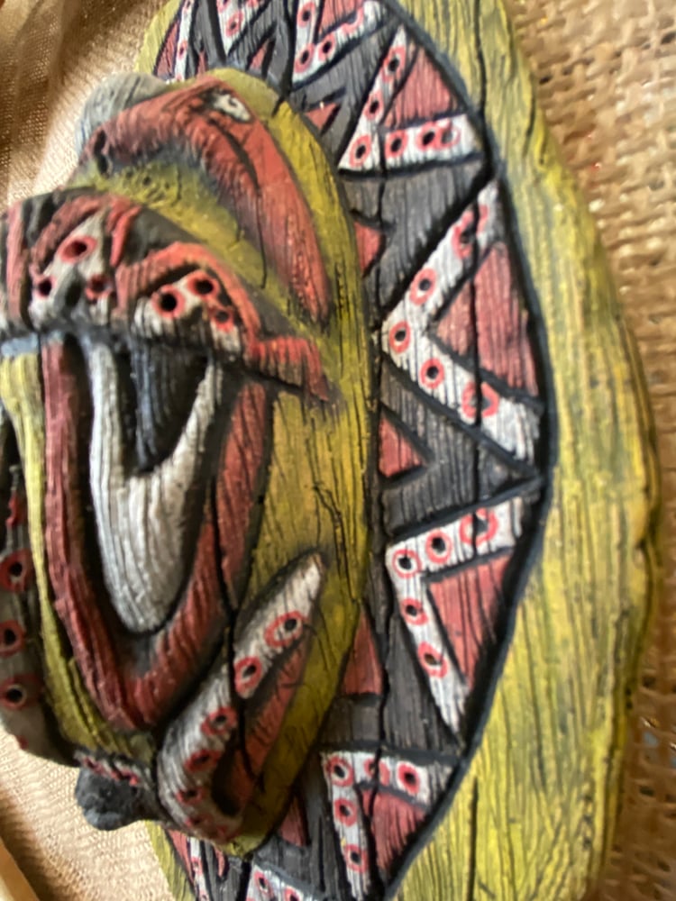 Image of 8.5” x 5” Handbuilt PNG Inspired Wall Mask - Red/Yellow/White - US Shipping Included 