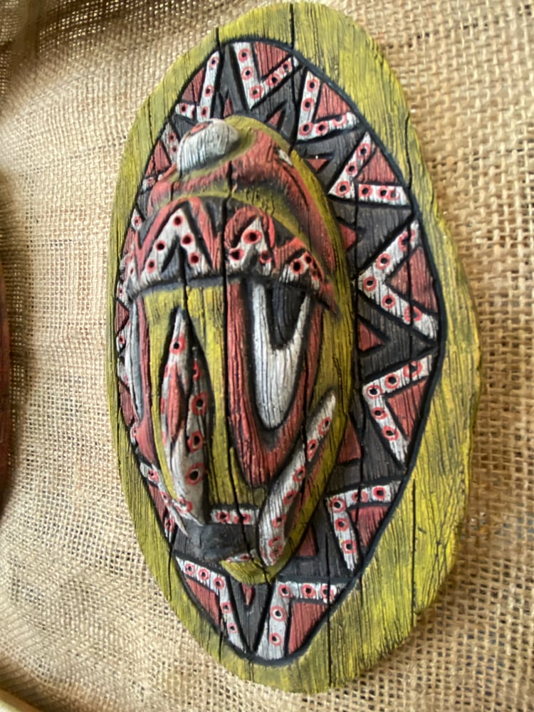 Image of 8.5” x 5” Handbuilt PNG Inspired Wall Mask - Red/Yellow/White - US Shipping Included 
