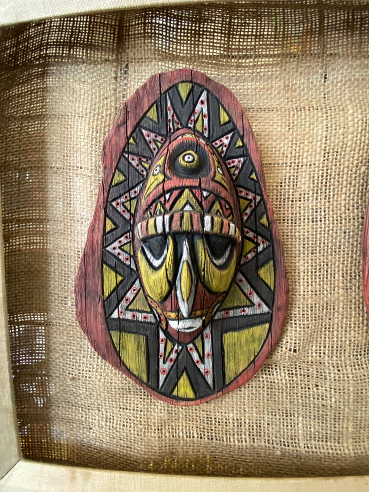 Image of Copy of 9” x 6” Handbuilt PNG Inspired Wall Mask - Red/Yellow/White - US Shipping Included 
