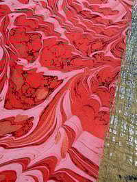 Image 2 of One of a kind hand marbled paper 'Crimson Wave' SHORT GRAIN