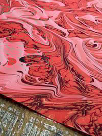 Image 3 of One of a kind hand marbled paper 'Crimson Wave' SHORT GRAIN