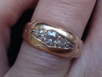 Image 9 of EDWARDIAN 18CT ORNATE YELLOW GOLD BAND OLD CUT DIAMOND GYPSY BAND SIZE L