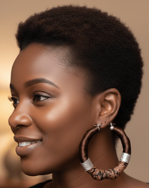 Image of Brown Snake Print Bamboo Hoop Earrings