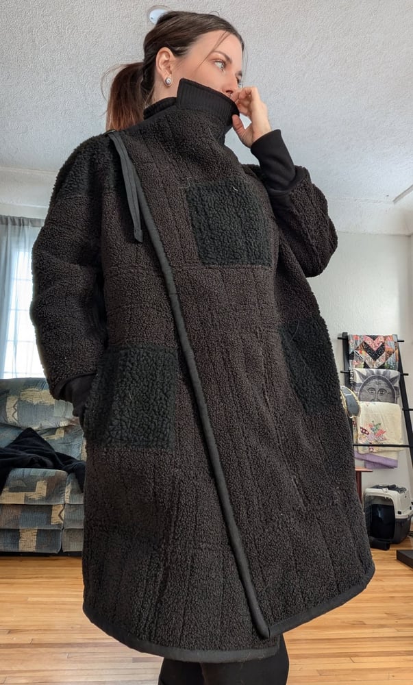 Image of Black Fleece Tundra Patchwork Coat