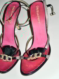 Image 5 of DSquared2 Hot Pink Satin Rhinestone Bow Sandal Heels - EU 39.5
