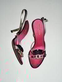 Image 4 of DSquared2 Hot Pink Satin Rhinestone Bow Sandal Heels - EU 39.5
