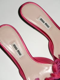 Image 3 of *RARE* MiuMiu Hot Pink Satin Flower Embellished Pointy Toe Mules - EU 36.5
