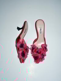 Image 5 of *RARE* MiuMiu Hot Pink Satin Flower Embellished Pointy Toe Mules - EU 36.5