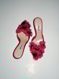 Image 4 of *RARE* MiuMiu Hot Pink Satin Flower Embellished Pointy Toe Mules - EU 36.5