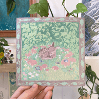 Image 1 of  little fawn in fairy ring - square art print/postcard illustration