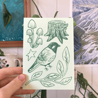 forest bird - postcard of a lino-printed illustration