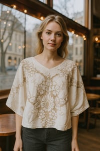 Image 1 of Upcycled Vintage Embroidered Linen Table Cloth Boho Top 