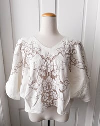 Image 2 of Upcycled Vintage Embroidered Linen Table Cloth Boho Top 
