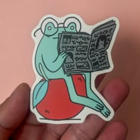 Image 1 of Frog Reading Newspaper Sticker