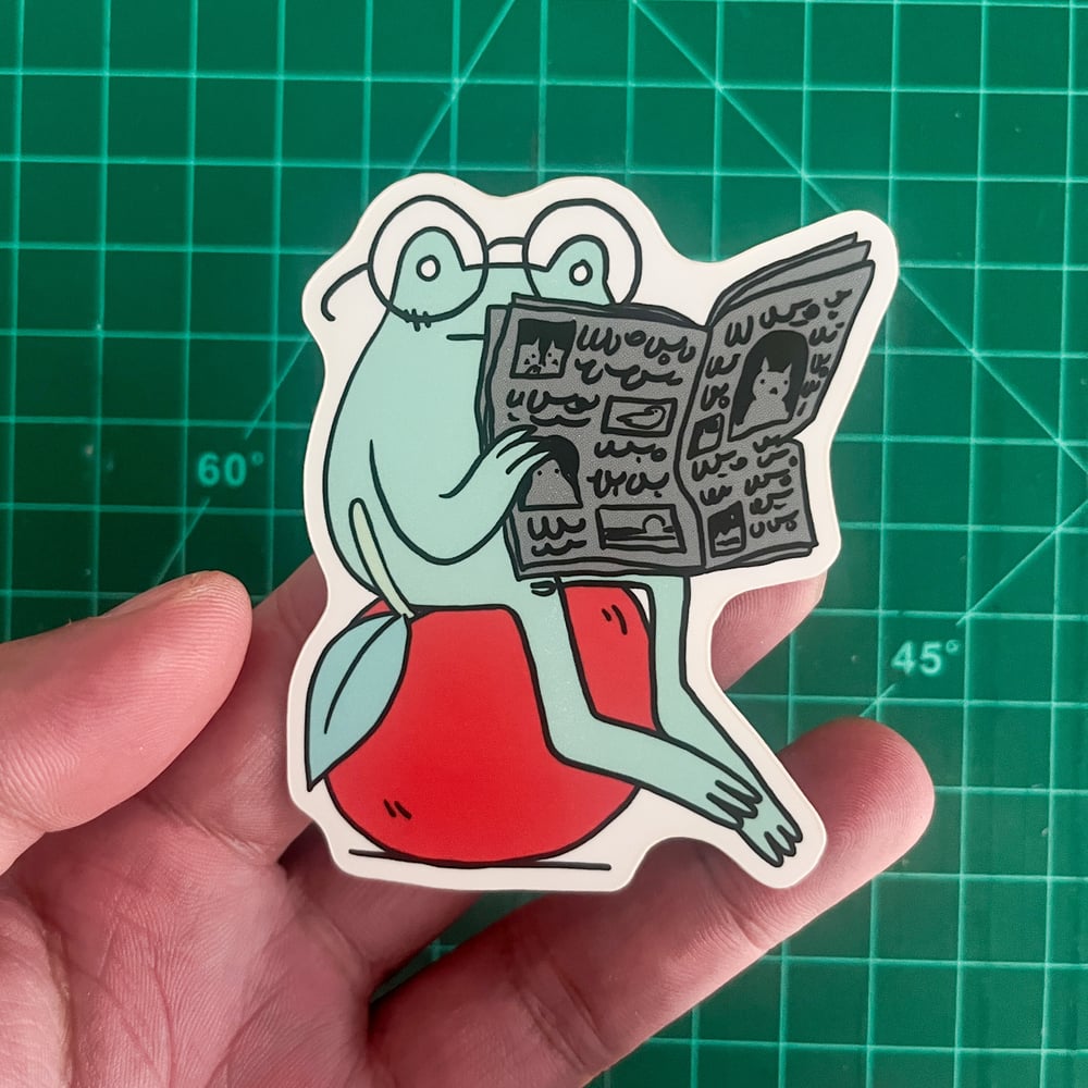 Image of Frog Reading Newspaper Sticker