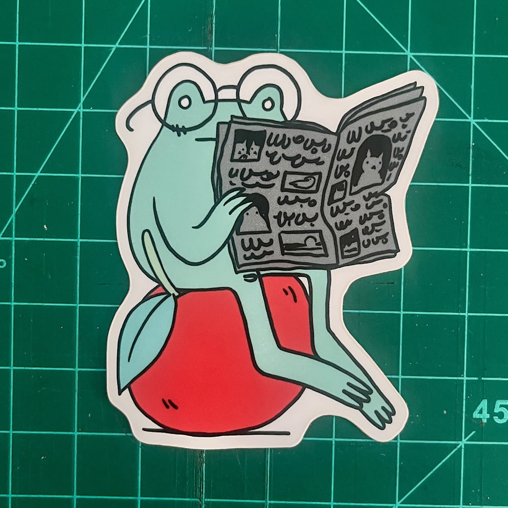 Image of Frog Reading Newspaper Sticker