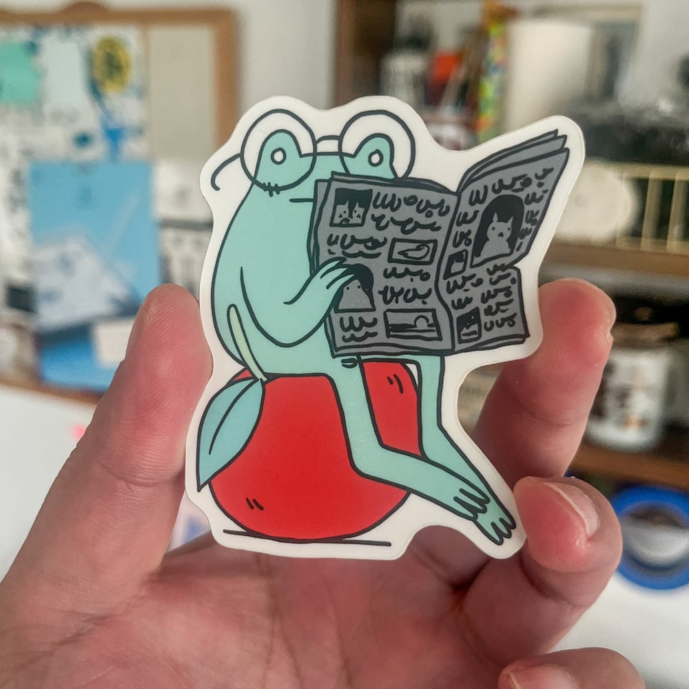 Image of Frog Reading Newspaper Sticker