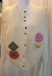 Image 2 of Cotton Knit Vest with Hand-Applied Motifs – Creme (One Size)