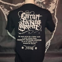 Image 2 of Doom "Corrupt fucking system" shirt