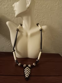 Image 2 of BLACK & WHITE BUFFALO BONE PIPE AND ROUND BEADS AND WATER BUFFALO BONE ARROWHEAD W/INLAY