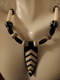 Image 4 of BLACK & WHITE BUFFALO BONE PIPE AND ROUND BEADS AND WATER BUFFALO BONE ARROWHEAD W/INLAY