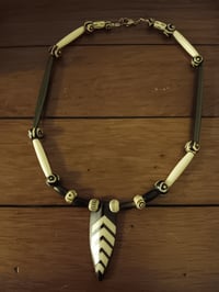 Image 9 of BLACK & WHITE BUFFALO BONE PIPE AND ROUND BEADS AND WATER BUFFALO BONE ARROWHEAD W/INLAY